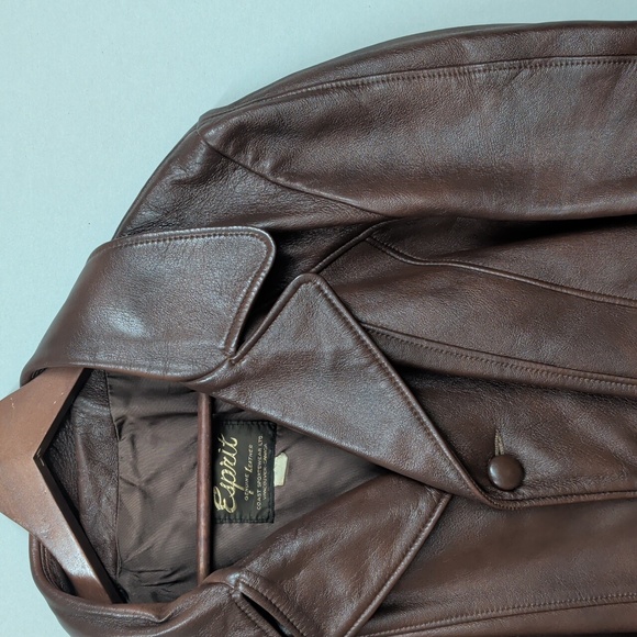 Esprit Vintage Dark Brown Leather Military Jacket - Picture 2 of 7